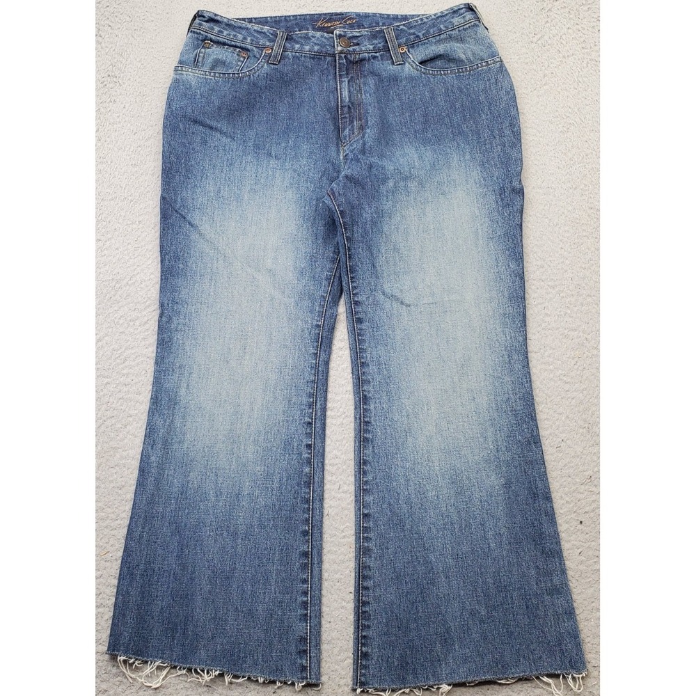 Kenneth Cole Bootcut Jeans Womens 32 Blue Denim Streetwear Grunge Frayed Hem